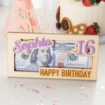 Personalized Happy Birthday Money Holder Box Wooden Birthday Cash Envelope Creative Greeting Card Holiday Party Essential Birthday Gift for Kids Teens