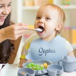 Gepersonaliseerde Food Grade Silicone Baby voeden Set met krab vorm verdeelde zuignap plaat Baby Led Weaning Supplies voor Kid Toddler Dinnerware