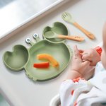 Gepersonaliseerde Food Grade Silicone Baby voeden Set met krab vorm verdeelde zuignap plaat Baby Led Weaning Supplies voor Kid Toddler Dinnerware