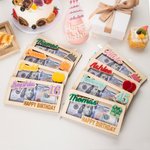 Personalized Happy Birthday Money Holder Box Wooden Birthday Cash Envelope Creative Greeting Card Holiday Party Essential Birthday Gift for Kids Teens