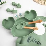 Gepersonaliseerde Food Grade Silicone Baby voeden Set met krab vorm verdeelde zuignap plaat Baby Led Weaning Supplies voor Kid Toddler Dinnerware