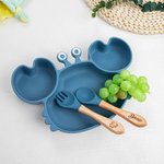 Gepersonaliseerde Food Grade Silicone Baby voeden Set met krab vorm verdeelde zuignap plaat Baby Led Weaning Supplies voor Kid Toddler Dinnerware