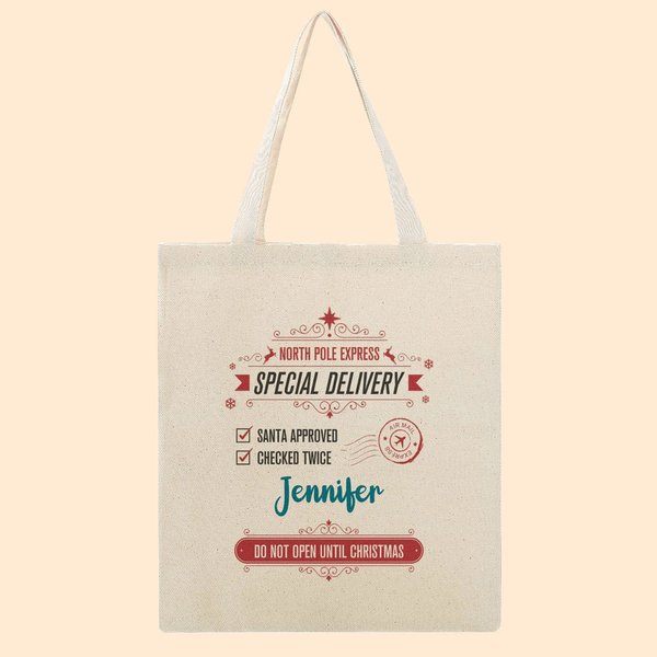 Sac à main rétro avec nom en toile Sac de shopping réutilisable Sac de fête de Noël Fournitures Idée de cadeau pour Père Noël secret
