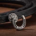 Personalised Horseshoe Lapel Pin with Name Good Luck Charm Hat Accessory Birthday Christmas Gift for Cowboy Horse Lover