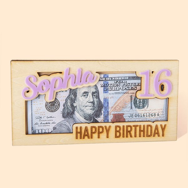 Personalized Happy Birthday Money Holder Box Wooden Birthday Cash Envelope Creative Greeting Card Holiday Party Essential Birthday Gift for Kids Teens