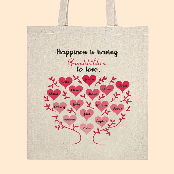 Borsa personalizzata in tela con albero genealogico a forma di cuore La felicità è avere una famiglia da amare Borsa per la festa della mamma Regalo p