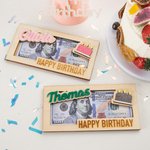 Personalized Happy Birthday Money Holder Box Wooden Birthday Cash Envelope Creative Greeting Card Holiday Party Essential Birthday Gift for Kids Teens