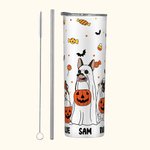 Gepersonaliseerde Fall Ghost Dogs 20oz Skinny Tumbler met Bat Snoep Patroon Halloween Party Spooky Seizoen Geschenk voor Hondenliefhebbers