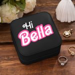 Personalized  Pink and White Fashion Travel Jewelry Box Portable Case with Name Party Birthday Gift for Women Girls
