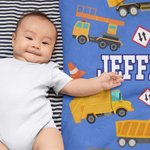 Personalised Construction Lorrys Vehicles Blanket with Name Bed Couch Sofa Decor Birthday Gift for Toddler Kids