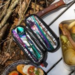 Set d'ustensiles de voyage portatif en acier inoxydable personnalisé Set de couverts de pique-nique Sac de rangement pour campeur Cadeau de randonnée pour la famille ou un(e) ami(e)