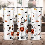 Gepersonaliseerde Fall Ghost Dogs 20oz Skinny Tumbler met Bat Snoep Patroon Halloween Party Spooky Seizoen Geschenk voor Hondenliefhebbers
