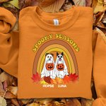 Sweatshirt Personnalisé avec 1-4 Chiens de Fantôme et Noms Spooky Seasons Cadeau Halloween Anniersaire Fête pour Amis Famille