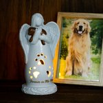 Ángel abrazando a su mascota Figurita portavelas con luz LED Regalo conmemorativo por la pérdida de una mascota