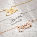 Collier Argent Personnalisé avec 2 Prénoms Accessoires de Cœurs Cadeau Anniversaire St-Valentin pour Femme