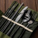 Set d'ustensiles de voyage portatif en acier inoxydable personnalisé Set de couverts de pique-nique Sac de rangement pour campeur Cadeau de randonnée pour la famille ou un(e) ami(e)