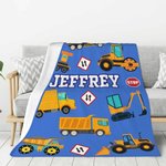 Personalised Construction Lorrys Vehicles Blanket with Name Bed Couch Sofa Decor Birthday Gift for Toddler Kids