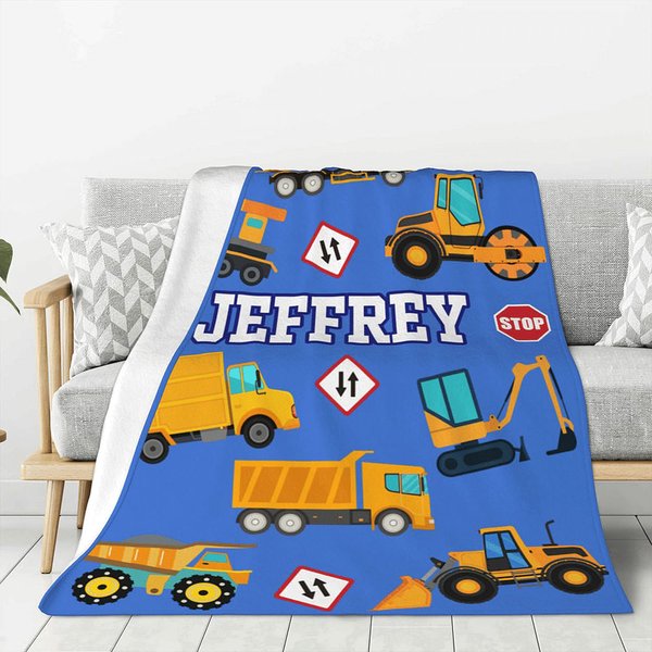 Personalizada Camiones Vehículos de Construcción Manta con Nombre Cama Sofá Decoración Regalo de Cumpleaños para Niños Pequeños