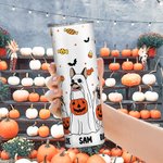 Gepersonaliseerde Fall Ghost Dogs 20oz Skinny Tumbler met Bat Snoep Patroon Halloween Party Spooky Seizoen Geschenk voor Hondenliefhebbers