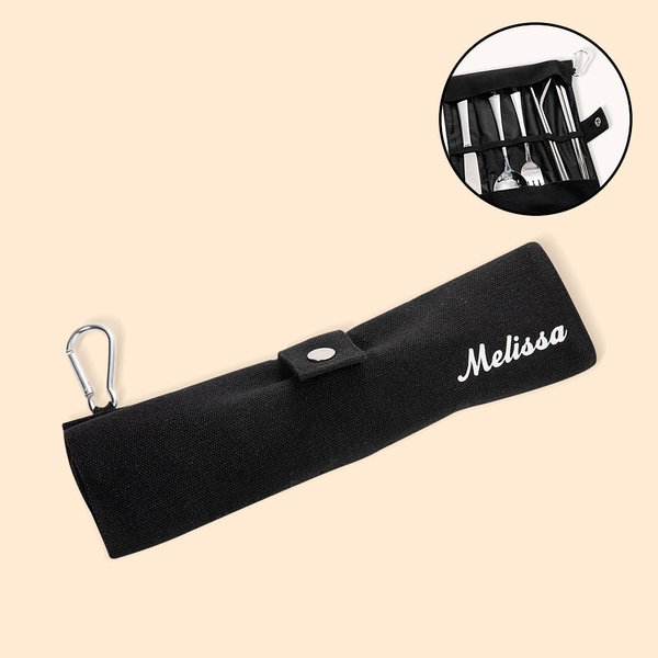 Personalisierte Food-grade Edelstahl Portable Travel Utensilien Set Picknick Besteck Set Camper Aufbewahrungstasche Geschenk Wandern Geschenk für Familie oder Freund