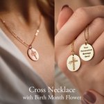 Personalized Engraved Cross Name Necklace with Birth Flower Birthday Mother's Day Gift for Her