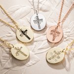 Personalized Engraved Cross Name Necklace with Birth Flower Birthday Mother's Day Gift for Her