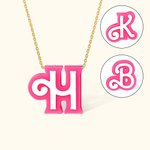 Personalisierte 3D Gedruckte Pinke und Weiße Geschwungene Initiale-Halskette mit anfänglichen Geburtstag Geschenk für sie