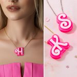 Personalisierte 3D Gedruckte Pinke und Weiße Geschwungene Initiale-Halskette mit anfänglichen Geburtstag Geschenk für sie