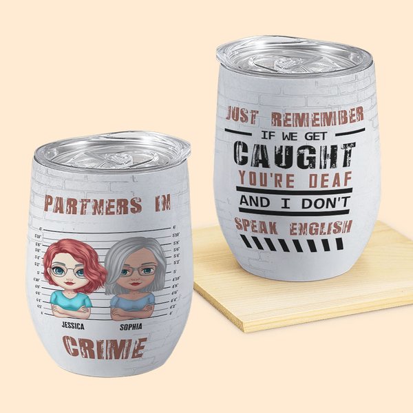 Personalizzato Partners In Crime Bestie Quote Wine Tumbler con cannuccia Divertente regalo di Natale di compleanno per la migliore amica Bestie