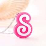 Personalisierte 3D Gedruckte Pinke und Weiße Geschwungene Initiale-Halskette mit anfänglichen Geburtstag Geschenk für sie
