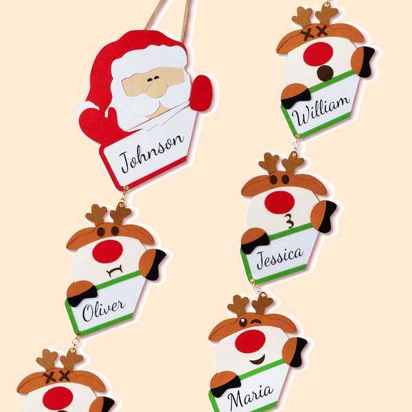 Decorazione natalizia appendibile con nome personalizzabile Babbo Natale e renne in stile cartone animato regalo di Natale per famiglia