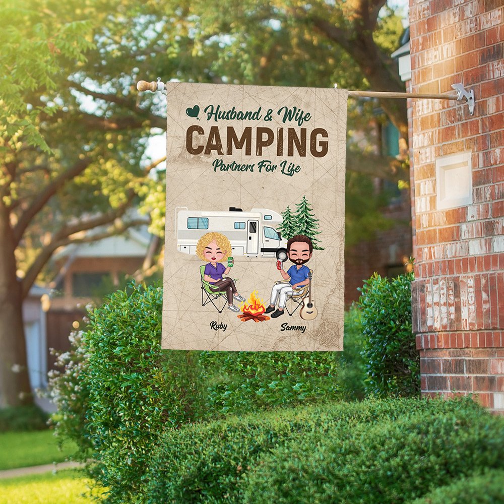 Esposo y esposa personalizados Camping Socios de por vida Bandera de jardín Regalo para Pareja 3
