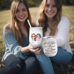 Dichiarazione di sorellanza personalizzata We're Not Sugar & Spice Bicchiere per vino con cannuccia Regalo di compleanno divertente per sorelle