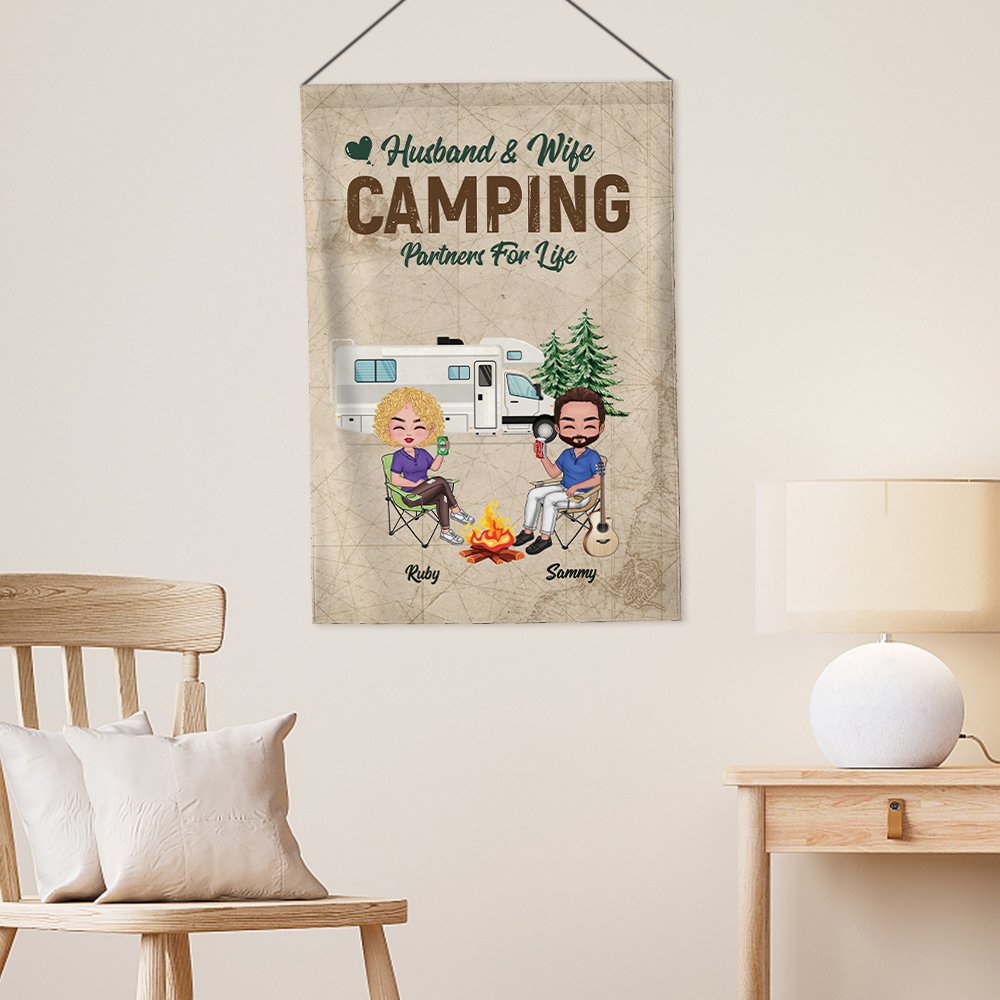 Esposo y esposa personalizados Camping Socios de por vida Bandera de jardín Regalo para Pareja 5