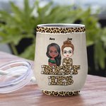 Personalized Leopard Bestie Another Year of Drinking Life 12oz Wine Tumbler with Straw  Bridal Party Birthday Gift
