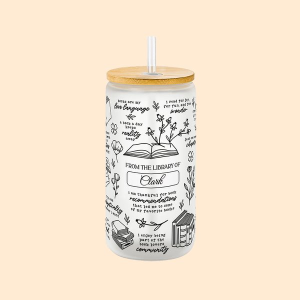 Personalized 20oz I Am Truly Grateful for Books Glass Cup with Lid and Straw Book Lover Gift