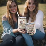 Personalized Leopard Bestie Another Year of Drinking Life 12oz Wine Tumbler with Straw  Bridal Party Birthday Gift