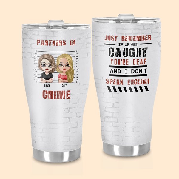 Personalised Partners In Crime Food Grade Stainless Steel Curved Tumbler with Straw 30oz Friendship Gifts for Best Friends Sisters