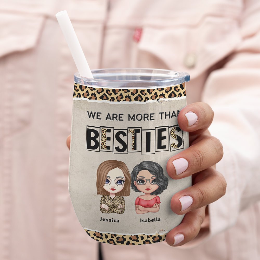 Vaso de Vino Personalizado con Pajita y Efecto Aislante para Cumpleaños de Navidad con Cita de Mejores Amigos Somos Más que Mejores Amigos 6