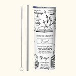 Personalized 20oz Reading Floral Books Affirmations Skinny Tumbler with Straw and Name Birthday Gift for Book Lovers