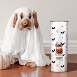 Personalizzato Ghost Dog Paw Bat Star Pattern Skinny Vacuum Insulated 20oz Tumbler with Straw Halloween Gift for Dog Lover