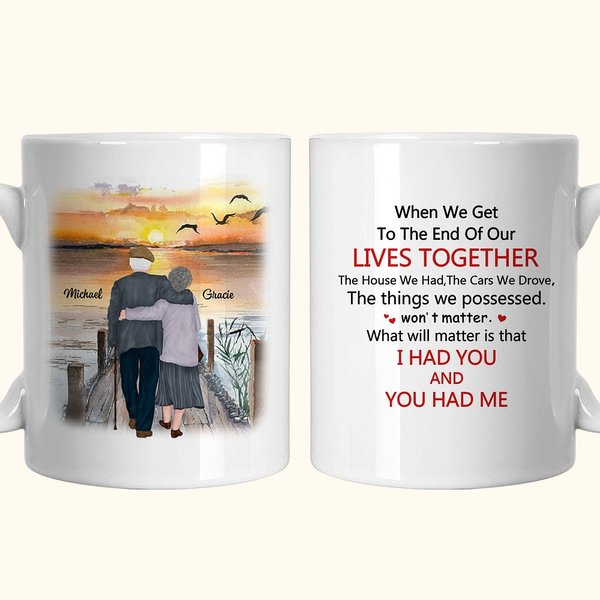 Personalised Old Couple Setting Sun Company Each Other Ceramic C-type Handle Mug Anniversary Gift Birthday Gift for Couple