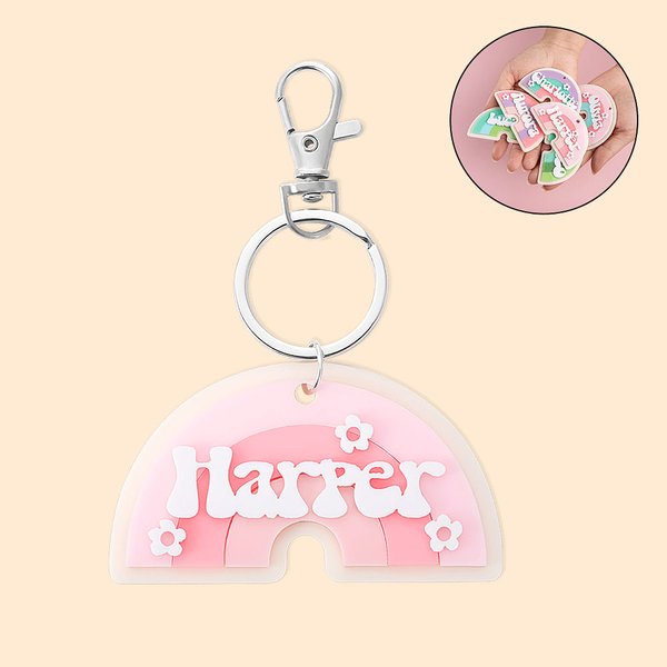 Porte-clés en acrylique 3D arc-en-ciel personnalisé pour sac à dos enfant Sac à bagage Cadeau de rentrée scolaire