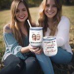 Personalized We're Trouble When We Are Together Cool Bestie with Jeans Background 12oz Wine Tumbler Bridal Party Birthday Gift