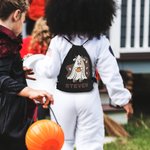 Borsa a tracolla con coulisse personalizzata con zucca e fantasma di Halloween Borsa per dolcetto o scherzetto Regalo di Halloween per bambini, famigl