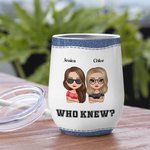 Personalized We're Trouble When We Are Together Cool Bestie with Jeans Background 12oz Wine Tumbler Bridal Party Birthday Gift