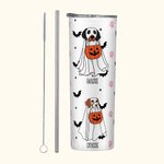 Personalizzato Ghost Dog Paw Bat Star Pattern Skinny Vacuum Insulated 20oz Tumbler with Straw Halloween Gift for Dog Lover