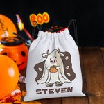 Borsa a tracolla con coulisse personalizzata con zucca e fantasma di Halloween Borsa per dolcetto o scherzetto Regalo di Halloween per bambini, famigl