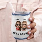 Personalized We're Trouble When We Are Together Cool Bestie with Jeans Background 12oz Wine Tumbler Bridal Party Birthday Gift