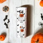 Personalizzato Ghost Dog Paw Bat Star Pattern Skinny Vacuum Insulated 20oz Tumbler with Straw Halloween Gift for Dog Lover